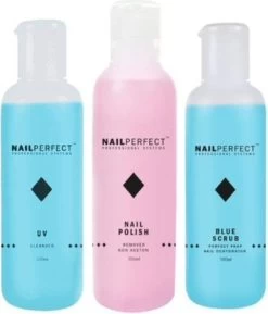 Nagel Vloeistoffen Set Voor Het Voorbereiden En Verwijderen Van Gel Nagels - UV Cleanser - Remover - Blue Scrub - 300 Ml