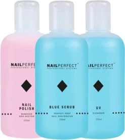 Nagel Vloeistoffen Set - UV Cleanser - Remover - Blue Scrub - 750ml