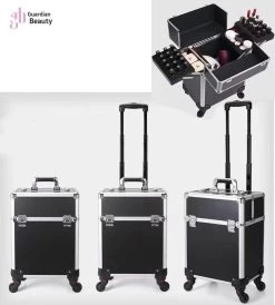 Kapper Koffer| Nagel | Visagist | Make-up | Cosmetica | Schminken | Trolley Stevig En Gemaakt Van Aluminium | 3 Delig | 8 Wielen | Bedekt Met Mooie Zilver Strips