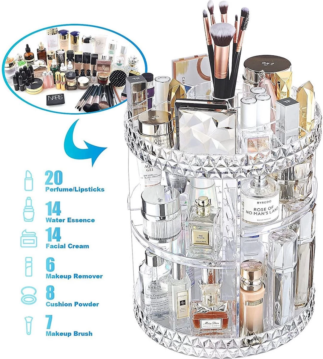 Merkloos Decopatent® Make Up Organizer - 360 Graden Draaibaar - Staande Makeup Organizer Transparant - Cosmetica - Lippenstift - Nagellak - Brushes - Kwasten - Oorbellen Etc 11 Merkloos Decopatent® Make Up Organizer - 360 Graden Draaibaar - Staande Makeup Organizer Transparant - Cosmetica - Lippenstift - Nagellak - Brushes - Kwasten - Oorbellen Etc - Afbeelding 9