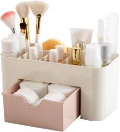 Make-Up Organizer Met Lade – Roze – Geschikt Voor Kwasten, Make-Up Producten & Wattenschijfjes