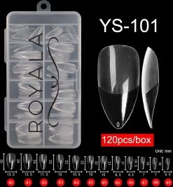 Royala 101 - Almond Half Frosted - Full Cover - Nageltips - Nepnagels - Plaknagels - In Assortimentsbox - 120 Stuks 12 Maten - Voor Gellak Acrylnagellak En PolyGel Nagels - Royala Frosted Tips Line