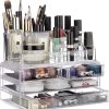 Relaxdays Make-up Organizer - Tweedelig - Cosmetica Opbergdoos - Transparant