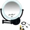 Metalen Verlichte Wand Knik Arm Make-up LED Spiegel Mat Zwart, Dubbelzijdig Verlicht, 10x Vergroting 22cm Doorsnee, Inculsief 4x AA Batterijen En Stroomkabel(USB) Badkamer Spiegel -Cosmeticawinkel 1135x1200 13
