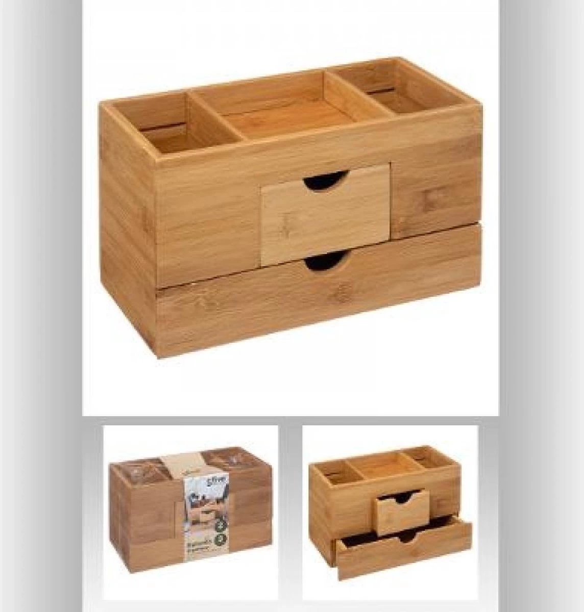 Sieraden/make-up Organizer Met 3 Vakken En 2 Lades 24 X 14,5 Cm Van Bamboe - Sieradenkastje - Make-upkastje - Organizers 6 Sieraden/make-up Organizer Met 3 Vakken En 2 Lades 24 X 14,5 Cm Van Bamboe - Sieradenkastje - Make-upkastje - Organizers - Afbeelding 4