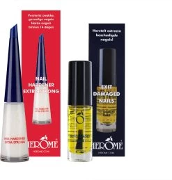 Herome Combi-Pack Exit Damaged Nails & Nagelverharder Extra Sterk (Nail Hardener Extra Strong) - Herstelt Beschadigde Nagels En Zorgt Voor Ijzersterke Nagels - 7ml. & 10ml. -Cosmeticawinkel 1146x1200 2
