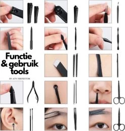 ⭐ATV PERFECTUM Luxe 18-delige - Manicure Set - Zwart Manicureset - Manicure Setje Pedicureset - Nagelschaartje - Nagelknipper – Nagelknipper Set - Manicureset - Manicuresetje -Cosmeticawinkel 1147x1200