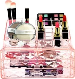 A&K 2in1 Make-up Organizer - 4 Lades Cosmetica Opbergdoos - Kaptafel - Roze