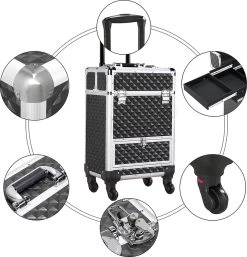 Monkey's Aluminium Kapperskoffer - Zwart - Beauty Case - Cosmeticakoffer - Make-upkoffer - Trolley - 360 Graden Wielen - 34 X 24 X 55.5 Cm -Cosmeticawinkel 1155x1200 5