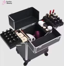 Kapper Koffer| Nagel | Visagist | Make-up | Cosmetica | Schminken | Trolley Stevig En Gemaakt Van Aluminium | 3 Delig | 8 Wielen | Bedekt Met Mooie Zilver Strips -Cosmeticawinkel 1158x1200 8