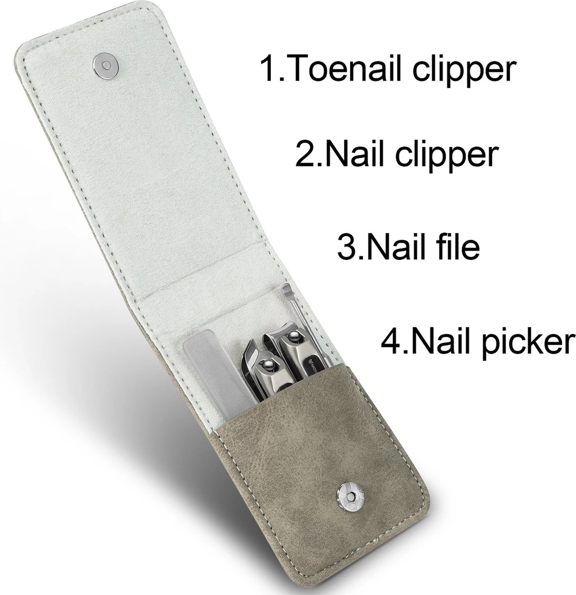 Monroc Nagelknippers Set Met Vijl In Handig Opberg Etui 4 Delig, Manicure, Pedicure Set 6 Monroc Nagelknippers Set Met Vijl In Handig Opberg Etui 4 Delig, Manicure, Pedicure Set - Afbeelding 4