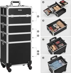 XXL PRO Visagie Beauty Case Koffer Trolley - Nagelkoffer Op Wielen Voor Makeup Of Cosmetica - Grote Uitklapbare Opbergsysteem Nagel Styliste Kapster - Zwart -Cosmeticawinkel 1169x1200 5