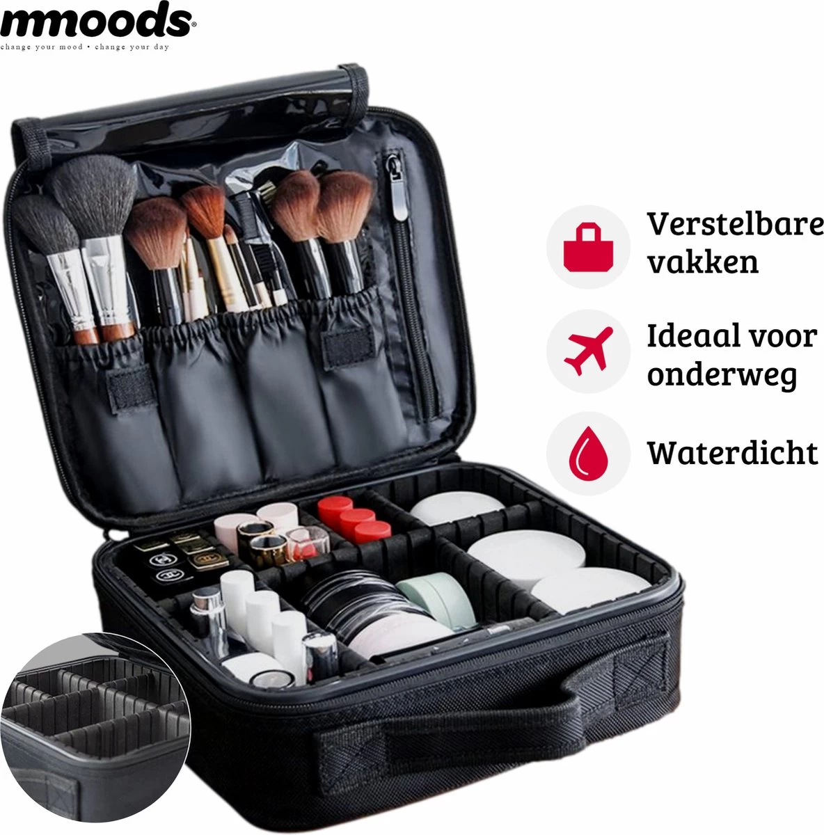 Mmoods Make-up Koffer – Make Up Tas Reizen – Makeup Organizer Verstelbaar -Beautycase Waterdicht – Make-up Tasje Voor Onderweg – Toilettas Voor Cosmetica Zwart 3 Mmoods Make-up Koffer – Make Up Tas Reizen – Makeup Organizer Verstelbaar -Beautycase Waterdicht – Make-up Tasje Voor Onderweg – Toilettas Voor Cosmetica Zwart