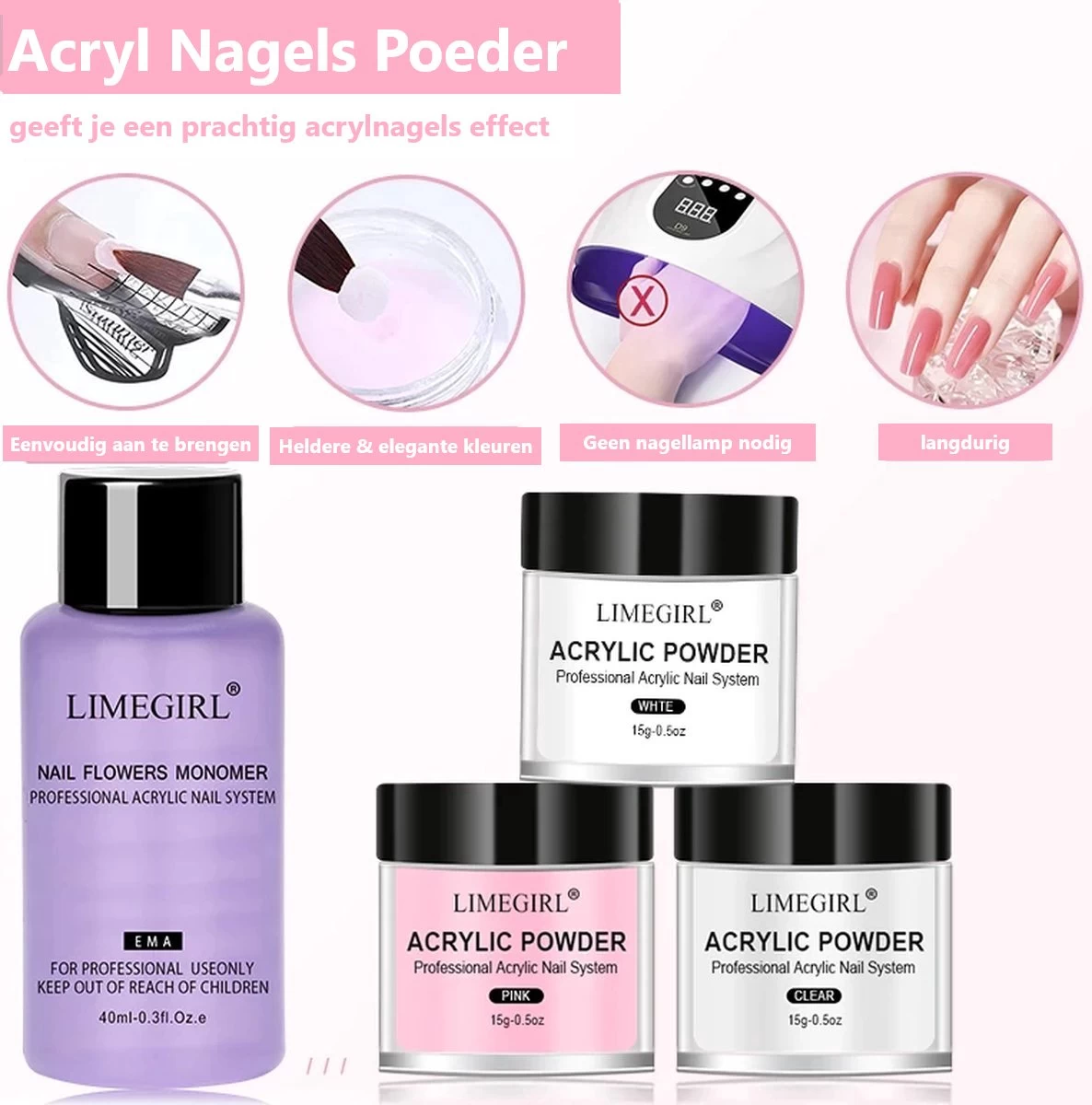 Professionele Acryl Nagels Starterpakket - Kunstnagels - Dipping Powder - Nail Art - Crystal Poeder - Gellak Starterspakket 4 Professionele Acryl Nagels Starterpakket - Kunstnagels - Dipping Powder - Nail Art - Crystal Poeder - Gellak Starterspakket - Afbeelding 2
