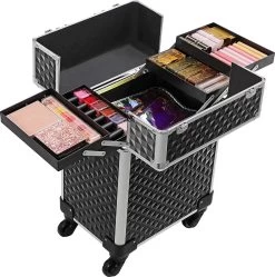 Cosmetische Koffer, Trolley, Make-up Case Met Handvat, 4 Universele Wielen, 4 Uitschuifbare Dienbladen, Make-up Tas, Voor Reizen, Zwart 12 Cosmetische Koffer, Trolley, Make-up Case Met Handvat, 4 Universele Wielen, 4 Uitschuifbare Dienbladen, Make-up Tas, Voor Reizen, Zwart -Cosmeticawinkel 1192x1200 15