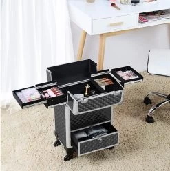 Monkey's Aluminium Kapperskoffer - Zwart - Beauty Case - Cosmeticakoffer - Make-upkoffer - Trolley - 360 Graden Wielen - 34 X 24 X 55.5 Cm -Cosmeticawinkel 1193x1200 6