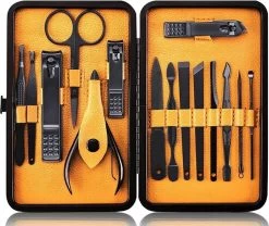Nagelknipper Set - Pedicureset - 15 Delige - Roestvrij Staal - Met Draagkoffer - Geel Zwart