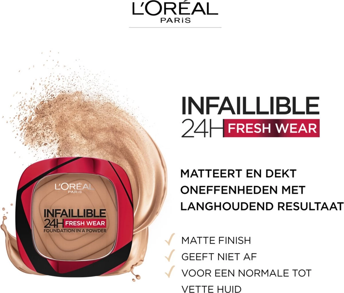 L'Oréal Paris Infaillible 24H Fresh Wear Foundation In A Powder - 300 Amber - Foundation En Poeder In één - 8gr 5 L'Oréal Paris Infaillible 24H Fresh Wear Foundation In A Powder - 300 Amber - Foundation En Poeder In één - 8gr - Afbeelding 3