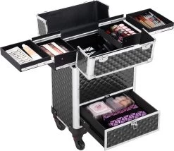 Monkey's Aluminium Kapperskoffer - Zwart - Beauty Case - Cosmeticakoffer - Make-upkoffer - Trolley - 360 Graden Wielen - 34 X 24 X 55.5 Cm -Cosmeticawinkel 1200x1040 4