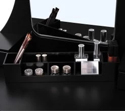 Merkloos Kaptafel, Kaptafel Met Grote Spiegel Zonder Frame, Toilettafel, Kaptafel, Voor Make-up, Gewatteerde Kruk, 5 Laden, Verplaatsbare Opbergdoos, Zwart RDT25BK -Cosmeticawinkel 1200x1064 2