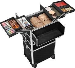 XXL PRO Visagie Beauty Case Koffer Trolley - Nagelkoffer Op Wielen Voor Makeup Of Cosmetica - Grote Uitklapbare Opbergsysteem Nagel Styliste Kapster - Zwart -Cosmeticawinkel 1200x1090 1