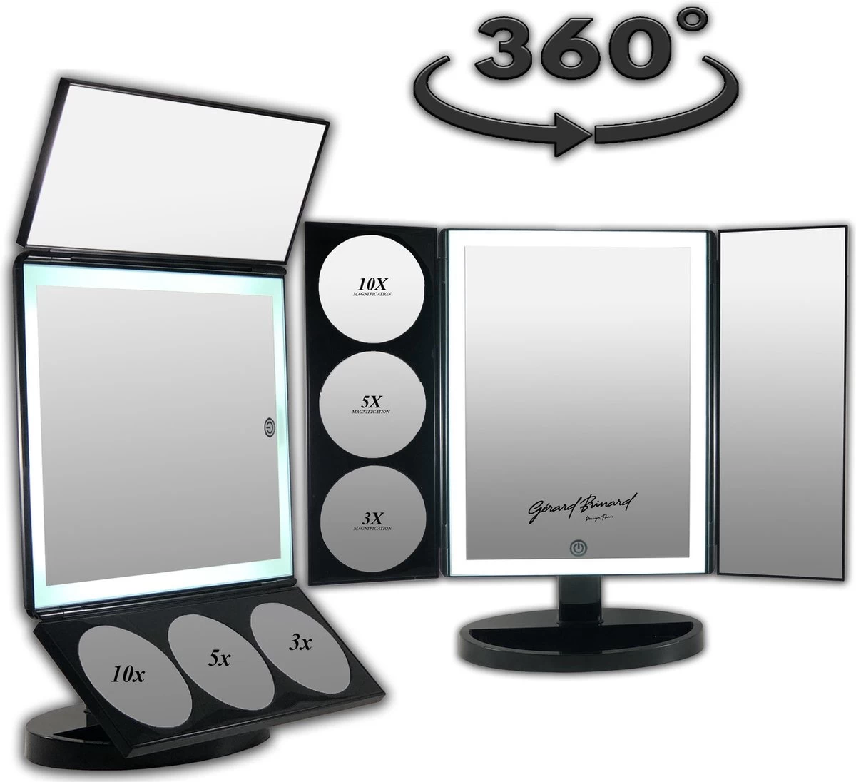 Grote Drieluik LED Make-up Spiegel Touch Knop En Dimmer 1, 3, 5 En 10 Maal Vergroting Inclusief Usb Kabel, Spiegels 6 Grote Drieluik LED Make-up Spiegel Touch Knop En Dimmer 1, 3, 5 En 10 Maal Vergroting Inclusief Usb Kabel, Spiegels - Afbeelding 4