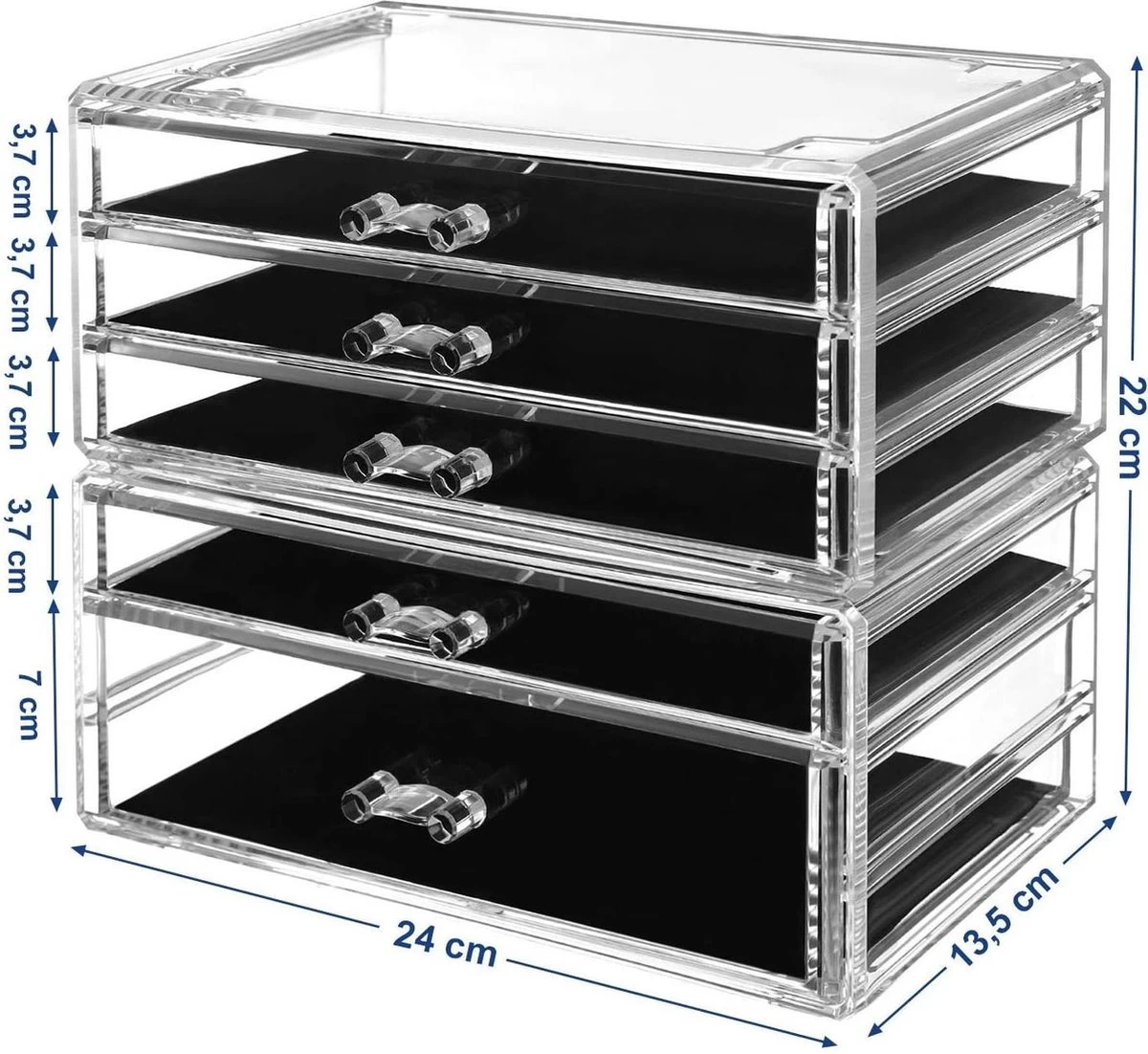 SONGMICS Make-up Organiser, 2-delige Opbergdozen Voor Sieraden En Cosmetica, Stapelbaar, Met 5 Laden, Transparant Polystyreen JMU32TP 7 SONGMICS Make-up Organiser, 2-delige Opbergdozen Voor Sieraden En Cosmetica, Stapelbaar, Met 5 Laden, Transparant Polystyreen JMU32TP - Afbeelding 5