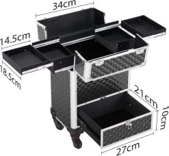 Monkey's Aluminium Kapperskoffer - Zwart - Beauty Case - Cosmeticakoffer - Make-upkoffer - Trolley - 360 Graden Wielen - 34 X 24 X 55.5 Cm -Cosmeticawinkel 1200x1107 10