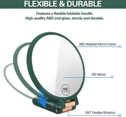FOGARI Handspiegel Met 1 X 10 X Vergroting, Dubbelzijdige Make-upspiegel, Draagbare Kleine Spiegel, Inklapbare Verstelbare Spiegel Met Handvat, Ronde Reisspiegel, Make-upspiegel, Tafelspiegel, 360 Graden Draaibaar -Cosmeticawinkel 1200x1114 2