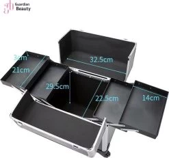 Kapper Koffer| Nagel | Visagist | Make-up | Cosmetica | Schminken | Trolley Stevig En Gemaakt Van Aluminium | 3 Delig | 8 Wielen | Bedekt Met Mooie Zilver Strips -Cosmeticawinkel 1200x1124 6