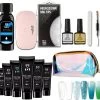 Elvi Polygel Starterskit -Complete Set Inc. USB UV/Led Mini Lamp-6x15g Polygel Kleuren Blauw - Nagelverlenging Polyacryl UV Nagellak-Quick Extension Temperature Color Changing Gel Blue Green -Cosmeticawinkel 1200x1131