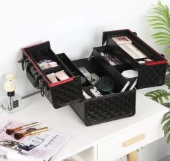 Make-upkoffer, Kapperskoffer, Cosmeticakoffer, Lege Nagelkoffer, Multikoffer, Afsluitbaar Voor Nageldesign/massageolie/fotoapparatuur, 34,7 X 22,2 X 25 Cm , Volledig Zwart HM-YAHEE-411233 -Cosmeticawinkel 1200x1136 5