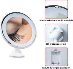 Vergroot Make Up En Scheer Spiegel Met LED Verlichting - 10x Vegroting En Natuurlijk Licht Voor Cosmetica/Scheren/Epileren - 360° Graden Verstelbare Zuignap En Wandbevestiging - Badkamer/Douche/Slaapkamer - Rond – Wit 18 Vergroot Make Up En Scheer Spiegel Met LED Verlichting - 10x Vegroting En Natuurlijk Licht Voor Cosmetica/Scheren/Epileren - 360° Graden Verstelbare Zuignap En Wandbevestiging - Badkamer/Douche/Slaapkamer - Rond – Wit -Cosmeticawinkel 1200x1142 20
