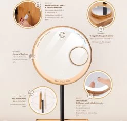 Lanaform - Bamboo Mirror - Oplaadbare Staande Spiegel ×1 · ×3 - Elegant Design Van Bamboe Met Zwarte Poedercoatingafwerking - Ledlampen Met Lange Levensduur -Cosmeticawinkel 1200x1148 13
