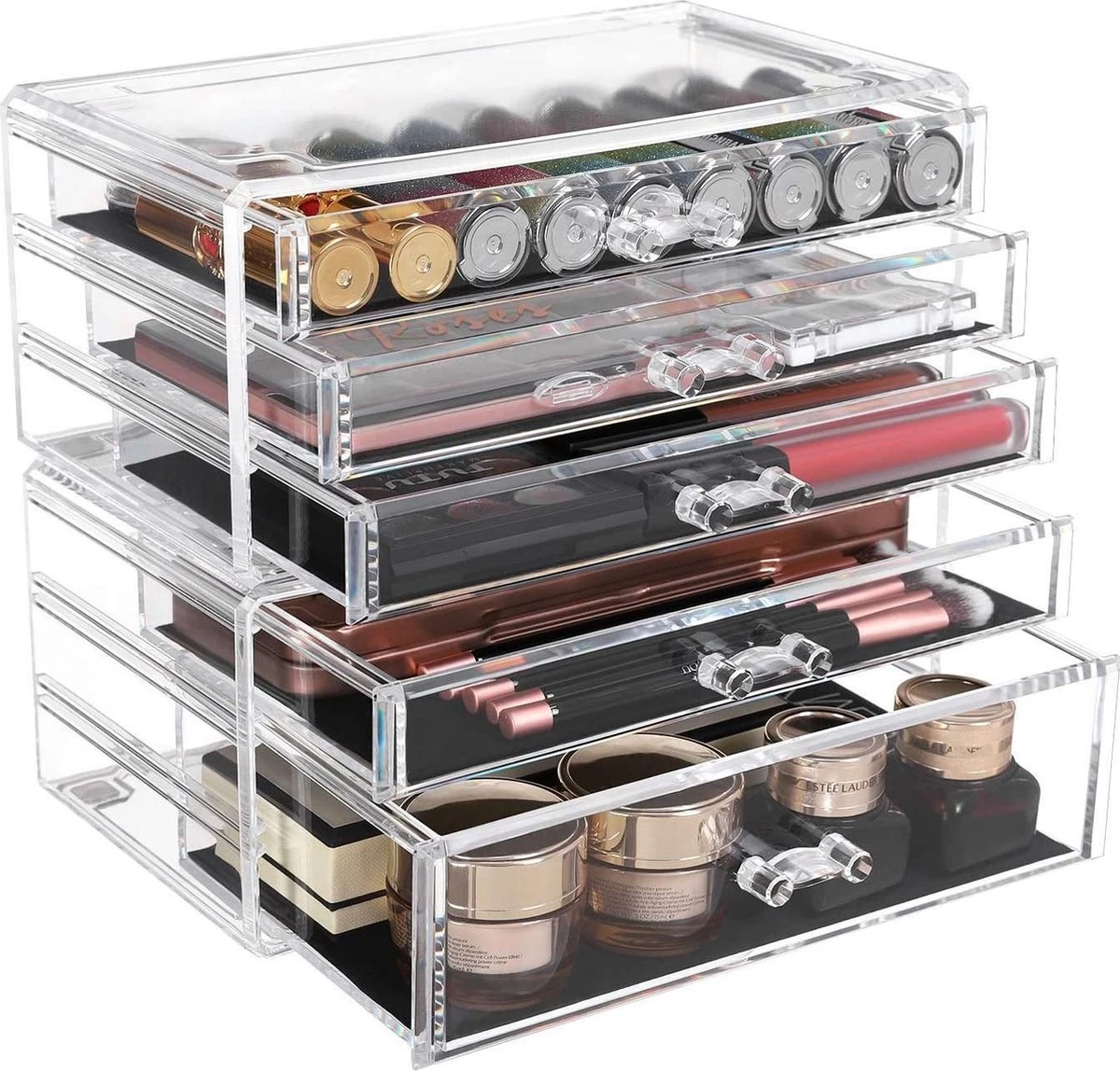 SONGMICS Make-up Organiser, 2-delige Opbergdozen Voor Sieraden En Cosmetica, Stapelbaar, Met 5 Laden, Transparant Polystyreen JMU32TP 3 SONGMICS Make-up Organiser, 2-delige Opbergdozen Voor Sieraden En Cosmetica, Stapelbaar, Met 5 Laden, Transparant Polystyreen JMU32TP