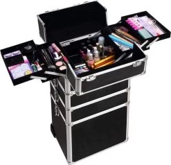 VDD Aluminium Visagie Kappers Koffer Trolley - Make-up Schmink Nagel Koffer Trolley - Zwart -Cosmeticawinkel 1200x1157 5