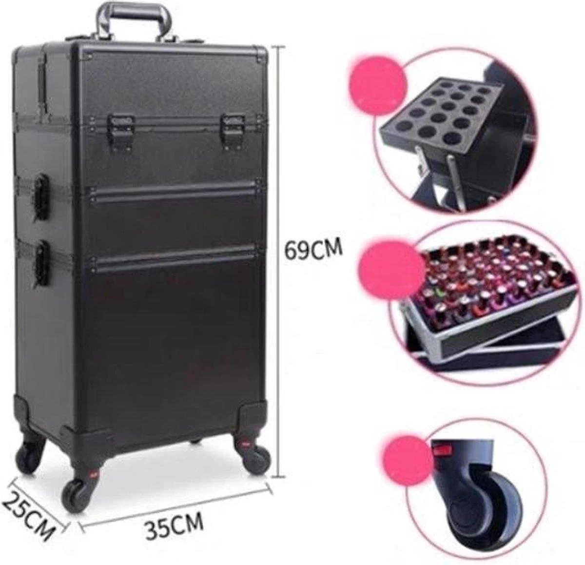 Beautycase / Beautykoffer / Trolley Voor Opbergen Van Uw Persoonlijke Verzorgingsproducten In 3 In 1 Van Aluminium - Bekleed Zwart Fluweel - 8wielen - Kapper - Tattoo - Nagel - Visagie - Make-up - Cosmetica - Schmink - Beauty Case / Beauty Koffer 3 Beautycase / Beautykoffer / Trolley Voor Opbergen Van Uw Persoonlijke Verzorgingsproducten In 3 In 1 Van Aluminium - Bekleed Zwart Fluweel - 8wielen - Kapper - Tattoo - Nagel - Visagie - Make-up - Cosmetica - Schmink - Beauty Case / Beauty Koffer