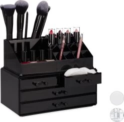 Relaxdays Make-up Organizer - Tweedelig - Cosmetica Opbergdoos + Lippenstift Houder - Zwart -Cosmeticawinkel 1200x1184 14