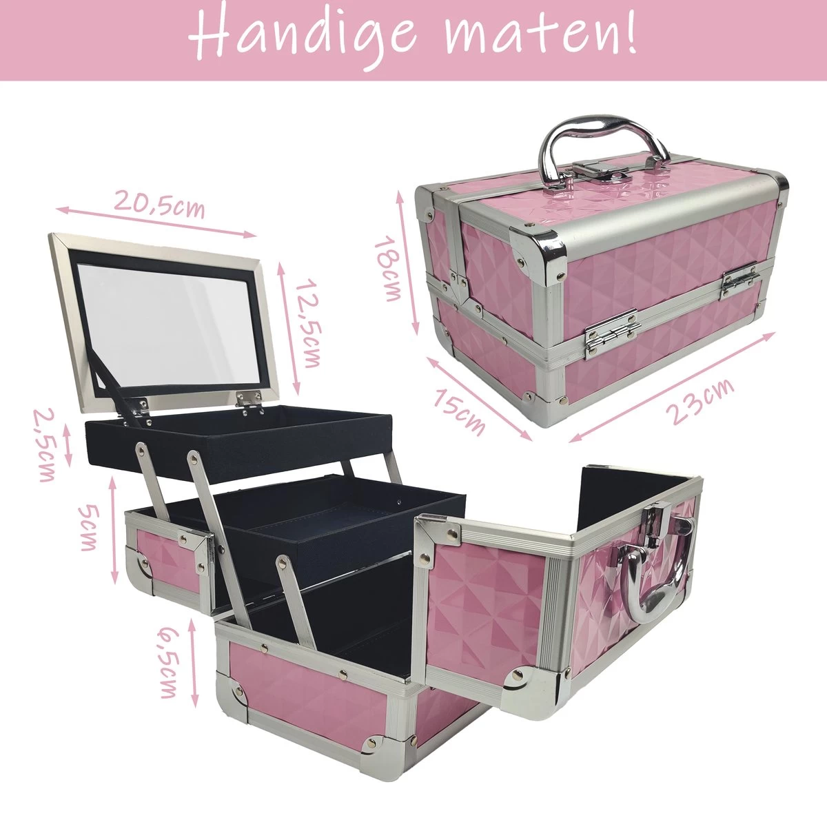 Make Up Koffer Meisjes En Dames Roze - Make Up Organizer Met Spiegel - Cosmetica Koffer - Beautycase Koffer 7 Make Up Koffer Meisjes En Dames Roze - Make Up Organizer Met Spiegel - Cosmetica Koffer - Beautycase Koffer - Afbeelding 5