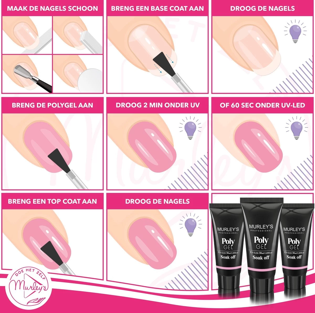 Murley’s Polygel Kit 3x 30ml Acryl Gellak - Gelnagels - Gel Polish Kunstnagels - Gelnagellak - Perfect Gelakte Nagels 6 Murley’s Polygel Kit 3x 30ml Acryl Gellak - Gelnagels - Gel Polish Kunstnagels - Gelnagellak - Perfect Gelakte Nagels - Afbeelding 4