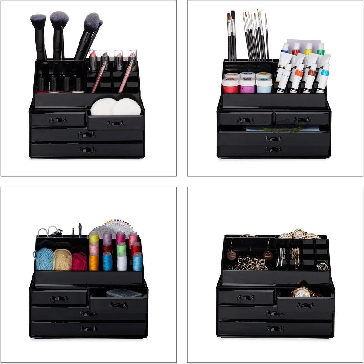 A&K 2in1 Make-up Organizer - 4 Lades Cosmetica Opbergdoos - Kaptafel - Zwart 4 A&K 2in1 Make-up Organizer - 4 Lades Cosmetica Opbergdoos - Kaptafel - Zwart - Afbeelding 2