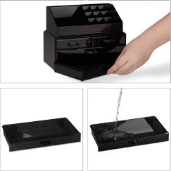 Relaxdays Make-up Organizer - Tweedelig - Cosmetica Opbergdoos + Lippenstift Houder - Zwart -Cosmeticawinkel 1200x1198 72