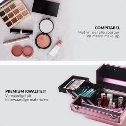 Confibel Cosmetica Koffer - Make Up Koffer Uitklapbaar - 5 Opbergbakken Make-up Koffer - Beautycase/Visagiekoffer /Cosmeticakoffer /Beautycase/ Nagelstylistekoffer - Roze -Cosmeticawinkel 1200x1200 1597
