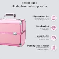 Confibel Cosmetica Koffer - Make Up Koffer Uitklapbaar - 5 Opbergbakken Make-up Koffer - Beautycase/Visagiekoffer /Cosmeticakoffer /Beautycase/ Nagelstylistekoffer - Roze -Cosmeticawinkel 1200x1200 1598