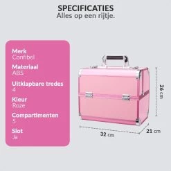 Confibel Cosmetica Koffer - Make Up Koffer Uitklapbaar - 5 Opbergbakken Make-up Koffer - Beautycase/Visagiekoffer /Cosmeticakoffer /Beautycase/ Nagelstylistekoffer - Roze -Cosmeticawinkel 1200x1200 1600