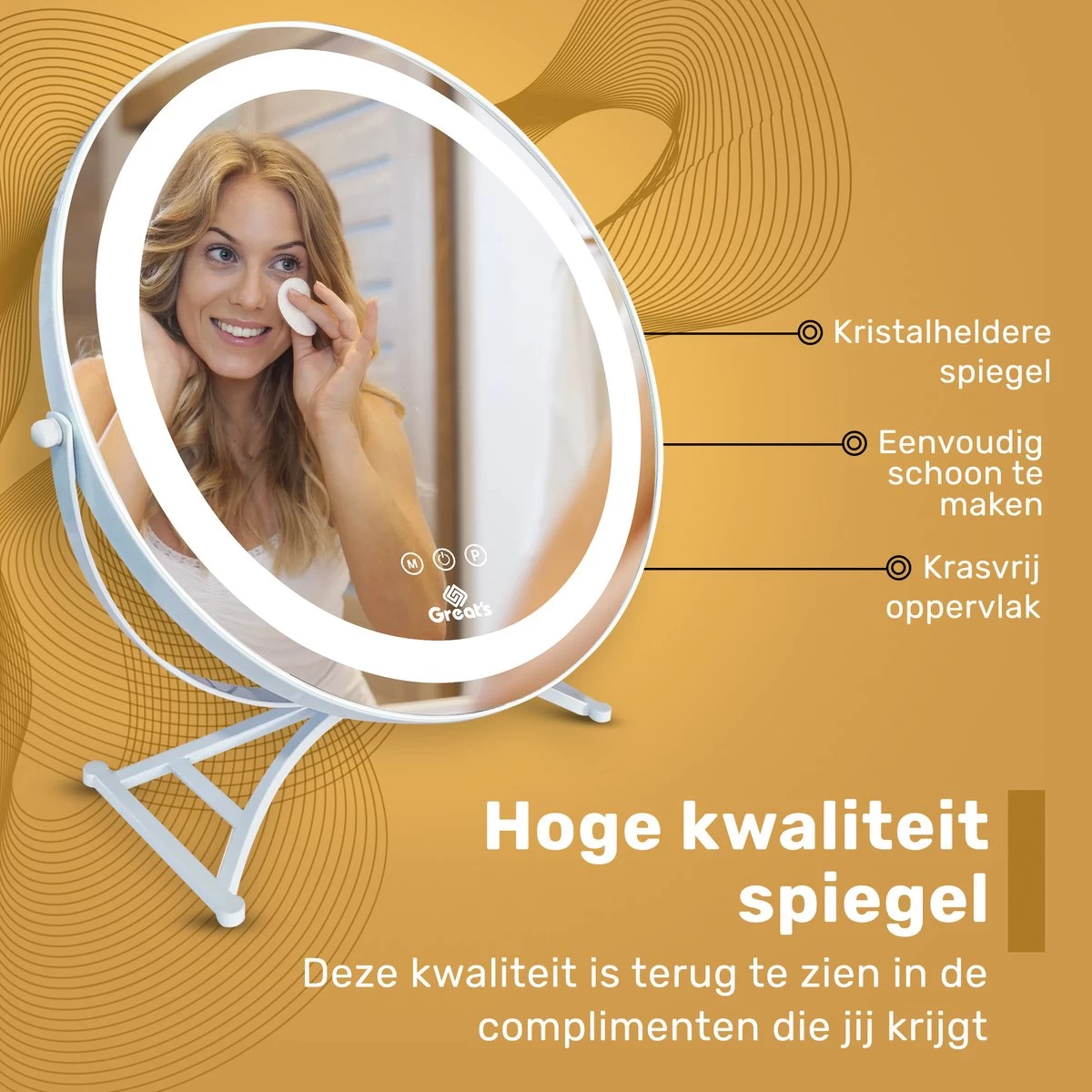 Great's® Make Up Spiegel Met LED Verlichting- ⌀ 40cm - Visagie Spiegel Rond - Extra Close Up Spiegeltje 10x - Wit 5 Great's® Make Up Spiegel Met LED Verlichting- ⌀ 40cm - Visagie Spiegel Rond - Extra Close Up Spiegeltje 10x - Wit - Afbeelding 3