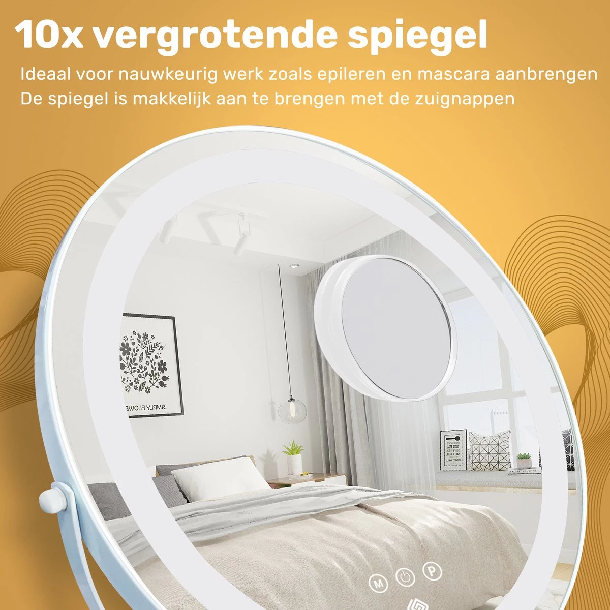 Great's® Make Up Spiegel Met LED Verlichting- ⌀ 40cm - Visagie Spiegel Rond - Extra Close Up Spiegeltje 10x - Wit 10 Great's® Make Up Spiegel Met LED Verlichting- ⌀ 40cm - Visagie Spiegel Rond - Extra Close Up Spiegeltje 10x - Wit - Afbeelding 8