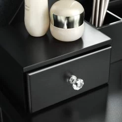 Merkloos Kaptafel, Kaptafel Met Grote Spiegel Zonder Frame, Toilettafel, Kaptafel, Voor Make-up, Gewatteerde Kruk, 5 Laden, Verplaatsbare Opbergdoos, Zwart RDT25BK -Cosmeticawinkel 1200x1200 1644