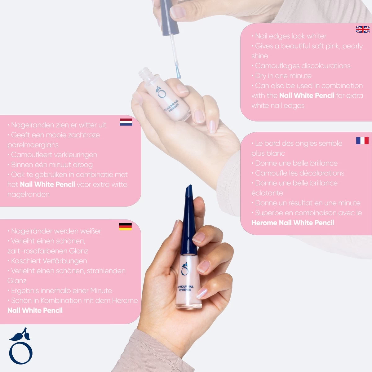 Herome Glamour Nail Whitener - Natural Nail Whitener Met Een Romige Parelmoerglans - Camoufleert Doffe Of Verkleurde Nagels - 10ml. 5 Herome Glamour Nail Whitener - Natural Nail Whitener Met Een Romige Parelmoerglans - Camoufleert Doffe Of Verkleurde Nagels - 10ml. - Afbeelding 3