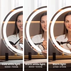 Nuvoo Make-up Spiegel - Visagie Spiegel - Hollywood Spiegel - Diameter 50cm - 3 Licht Tinten - Dimbaar - USB Telefoonoplader - Goud -Cosmeticawinkel 1200x1200 1759